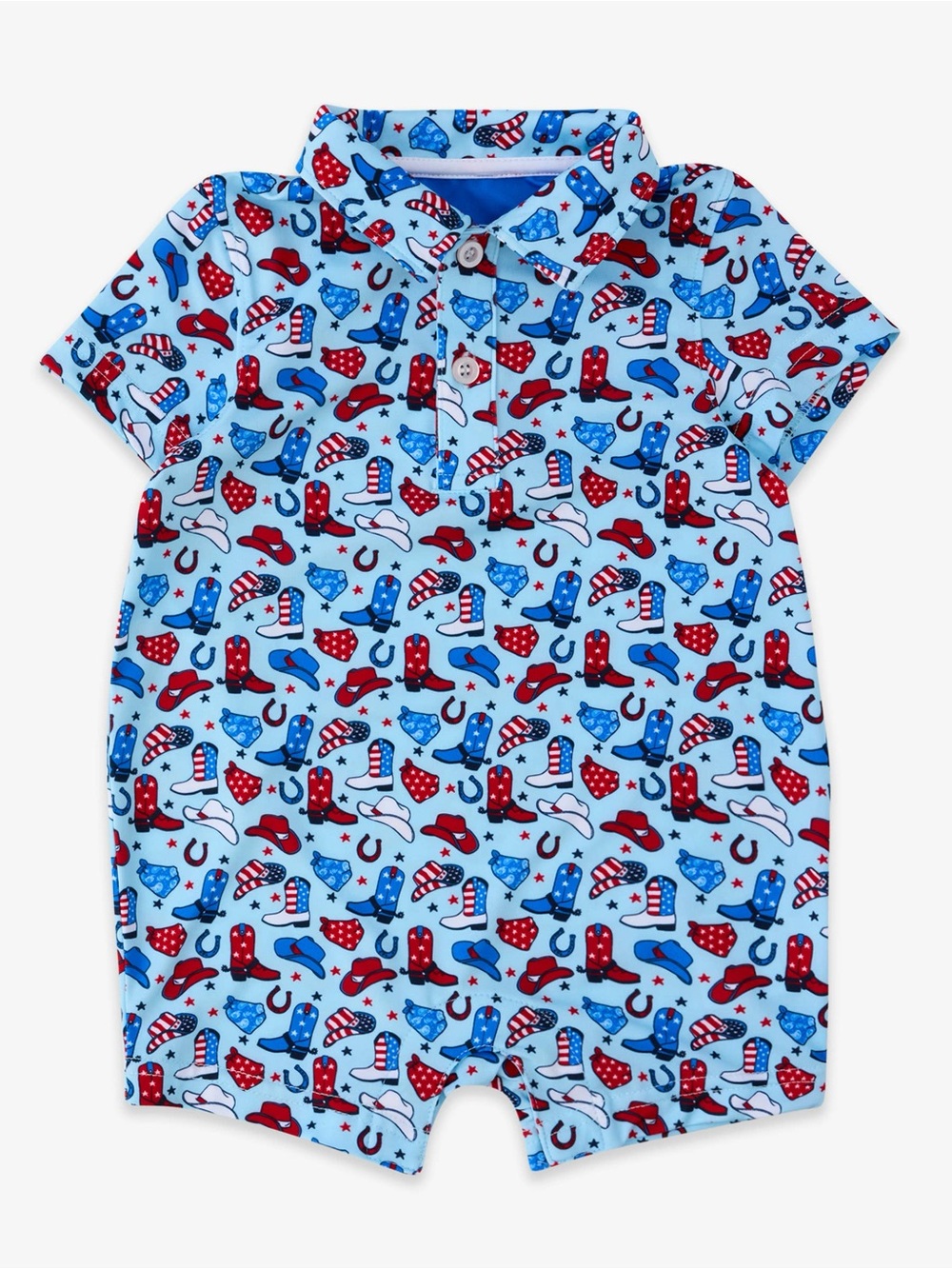 Ruggedbutts Babt Boy Patriotic Cowboy Print Performance Romper 6-12 months